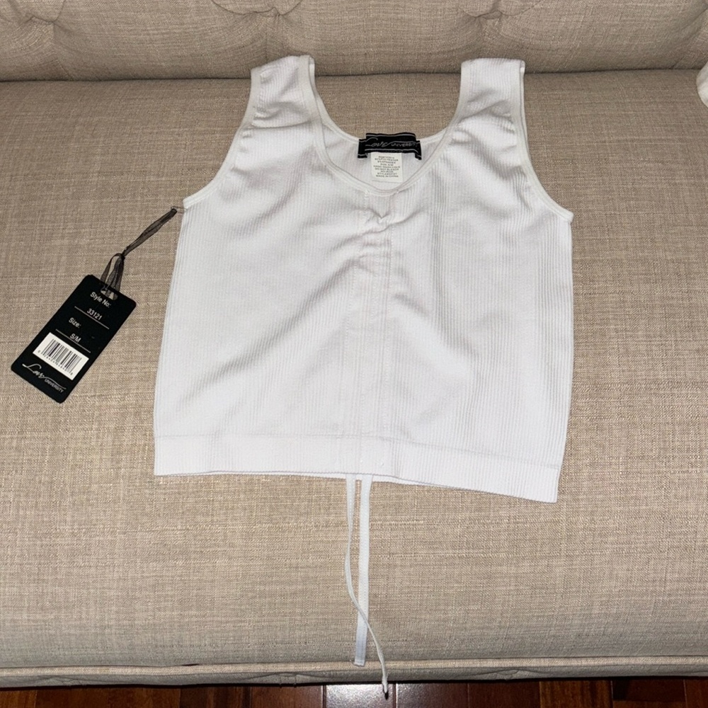Love University Small White Cropped Tank Top